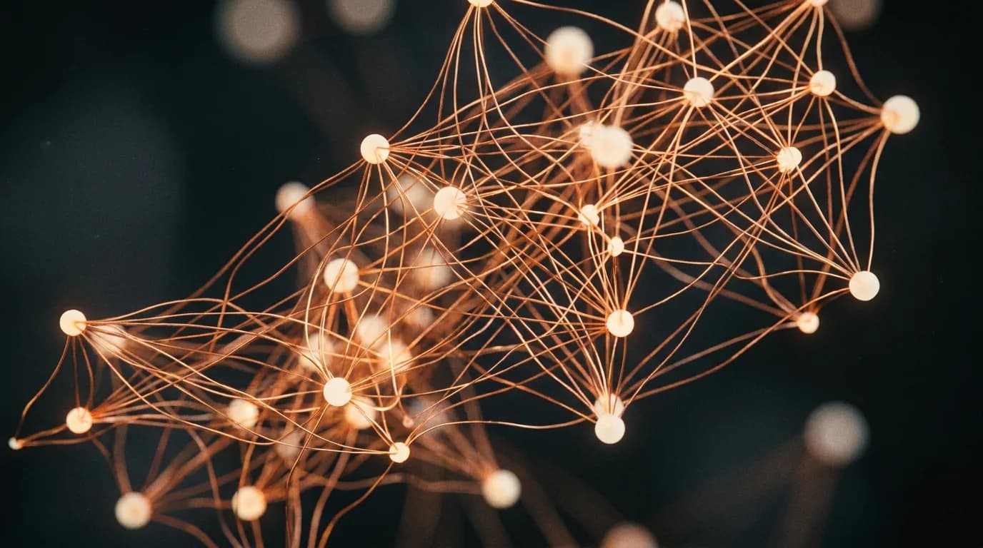 Abstract copper node-network visual generated in-house